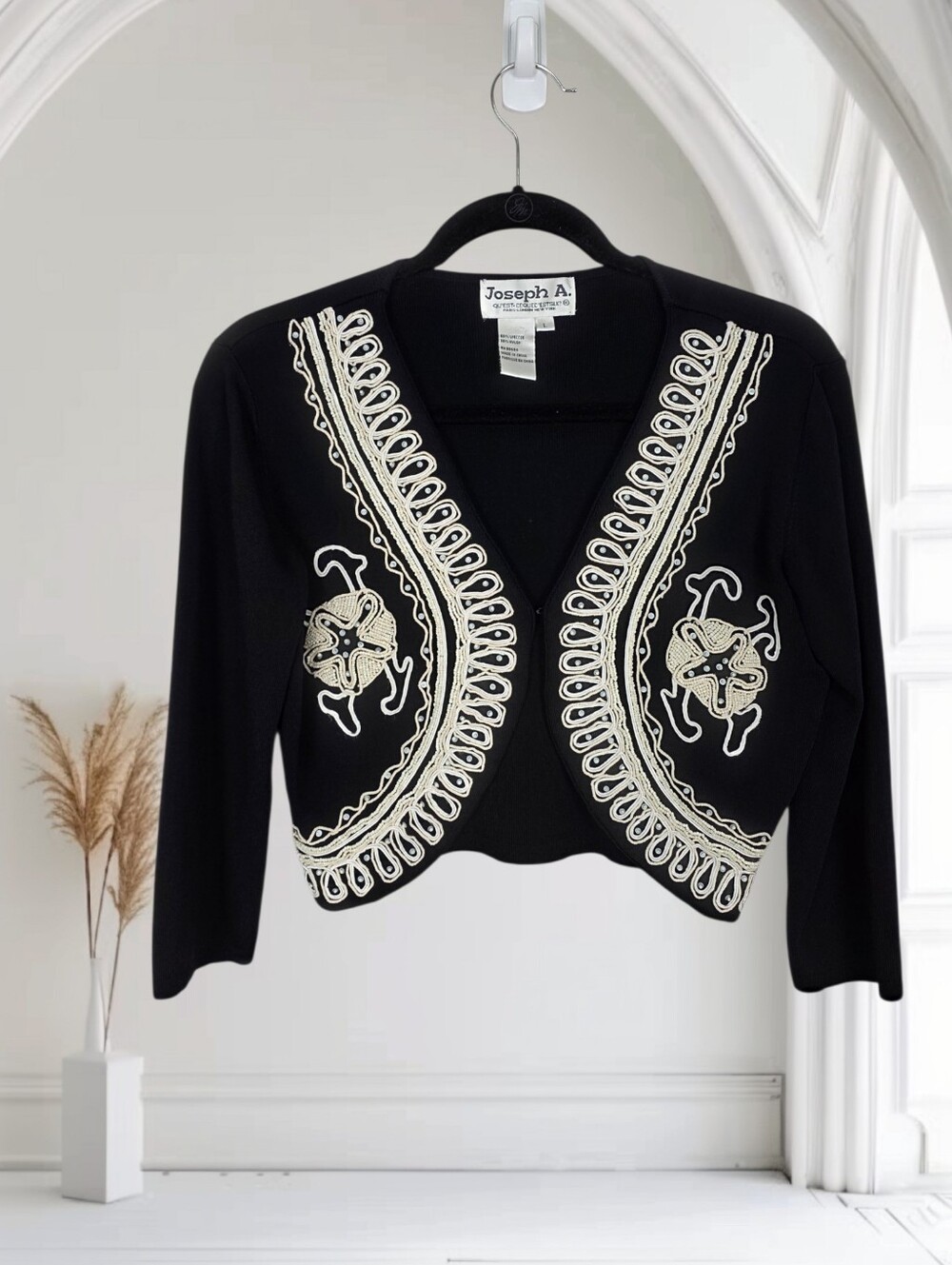 Vintage Joseph A. Beaded Black Bolero Cropped Jacket Size Large